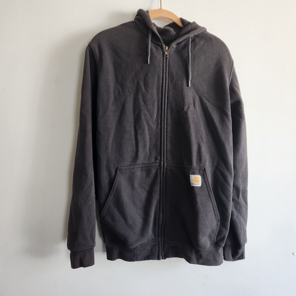 Carhartt Original Fit Hoodie Full Zip Jacket Size S Black Gray Grunge Pockets‎